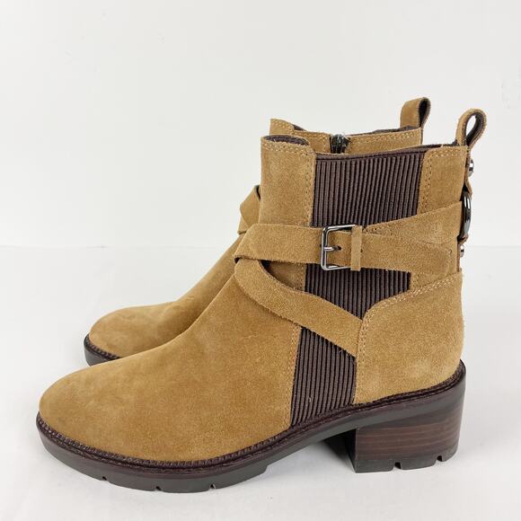 Donald Pliner Womens Savvy Bootie 7 Caramel Tan Brown Buckle Strap Leather NWOB - Picture 7 of 16